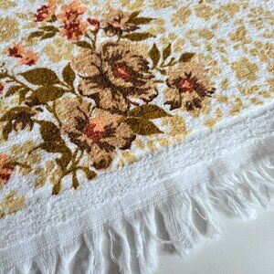 Vintage Cotton Blend Towel Brown Floral Design Made in Canada 70s 80s Retro